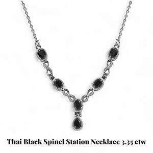 Thai Black Spinel Station Necklace 3.35 ctw